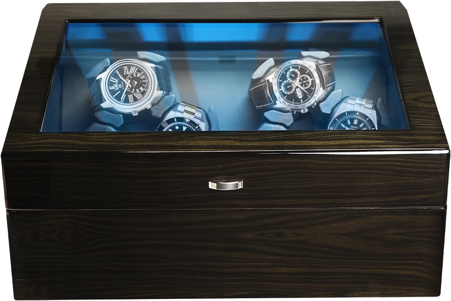 Watch Winder for Automatic Watches, Automatic Watches with Watches Storages, Automatic Watch Winder with Blue Backlight and Foam Pad, 4 Rotation Modes Rotating Watch Box