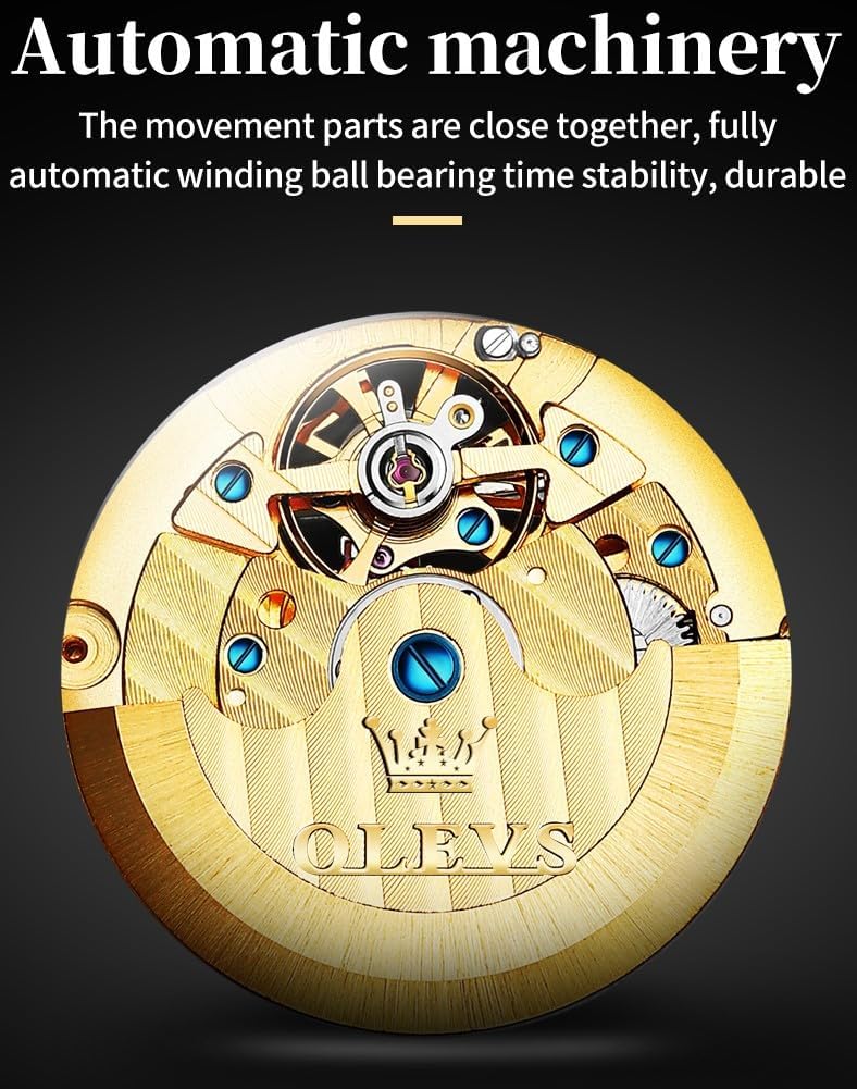 OLEVS Watches for Men Analog Quartz Luxury Diamond Waterproof Chronograph Stainless Steel Big Face Square Date Moon Phase Roman Numeral Dress Mens Watches