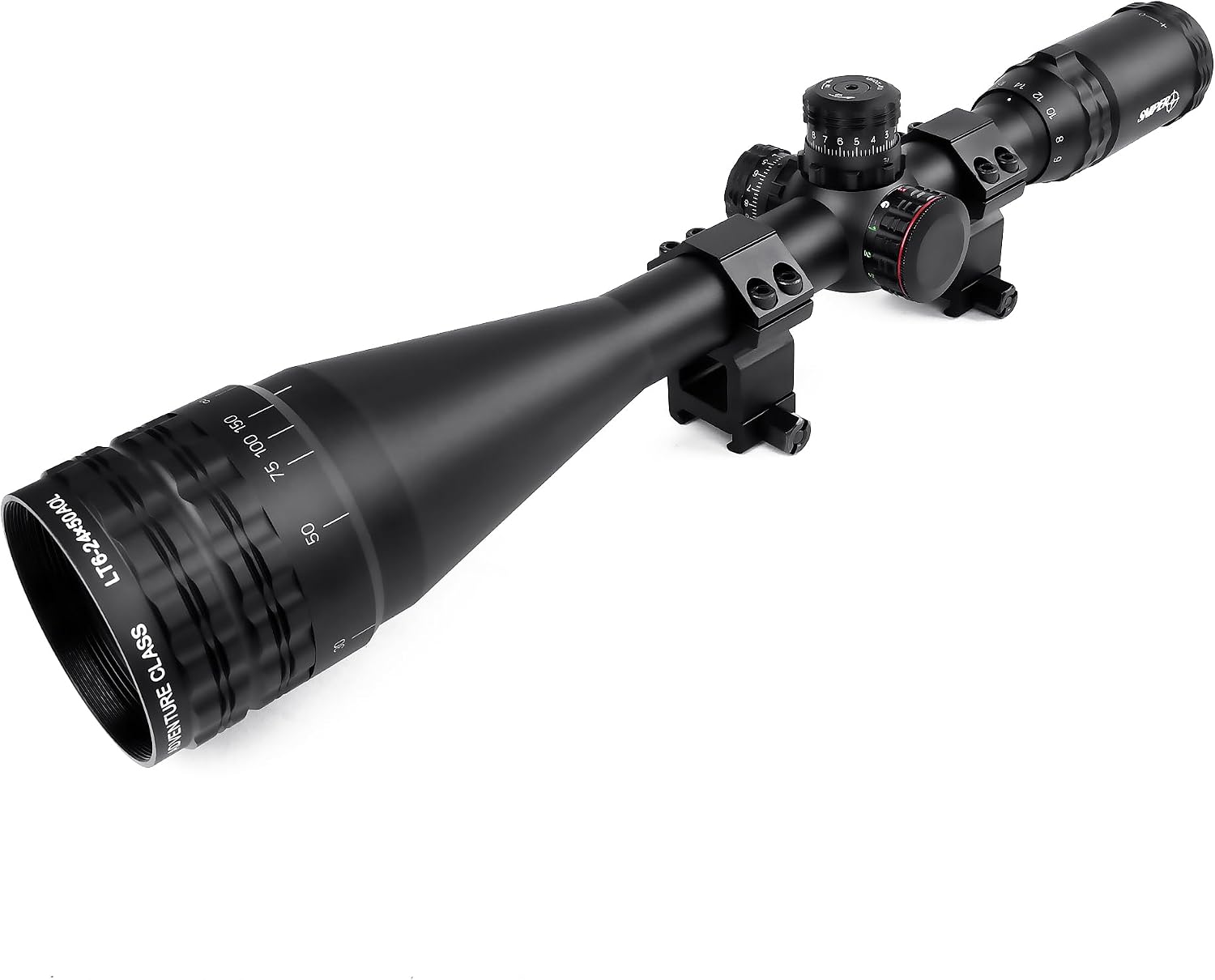 FSI Rifle Scopes 4-16x50 / 6-24x50 /4-12x50 w/Front AO Adjustment, Red/Blue/Green Illuminated Reticle with Picatinny Scope Rings