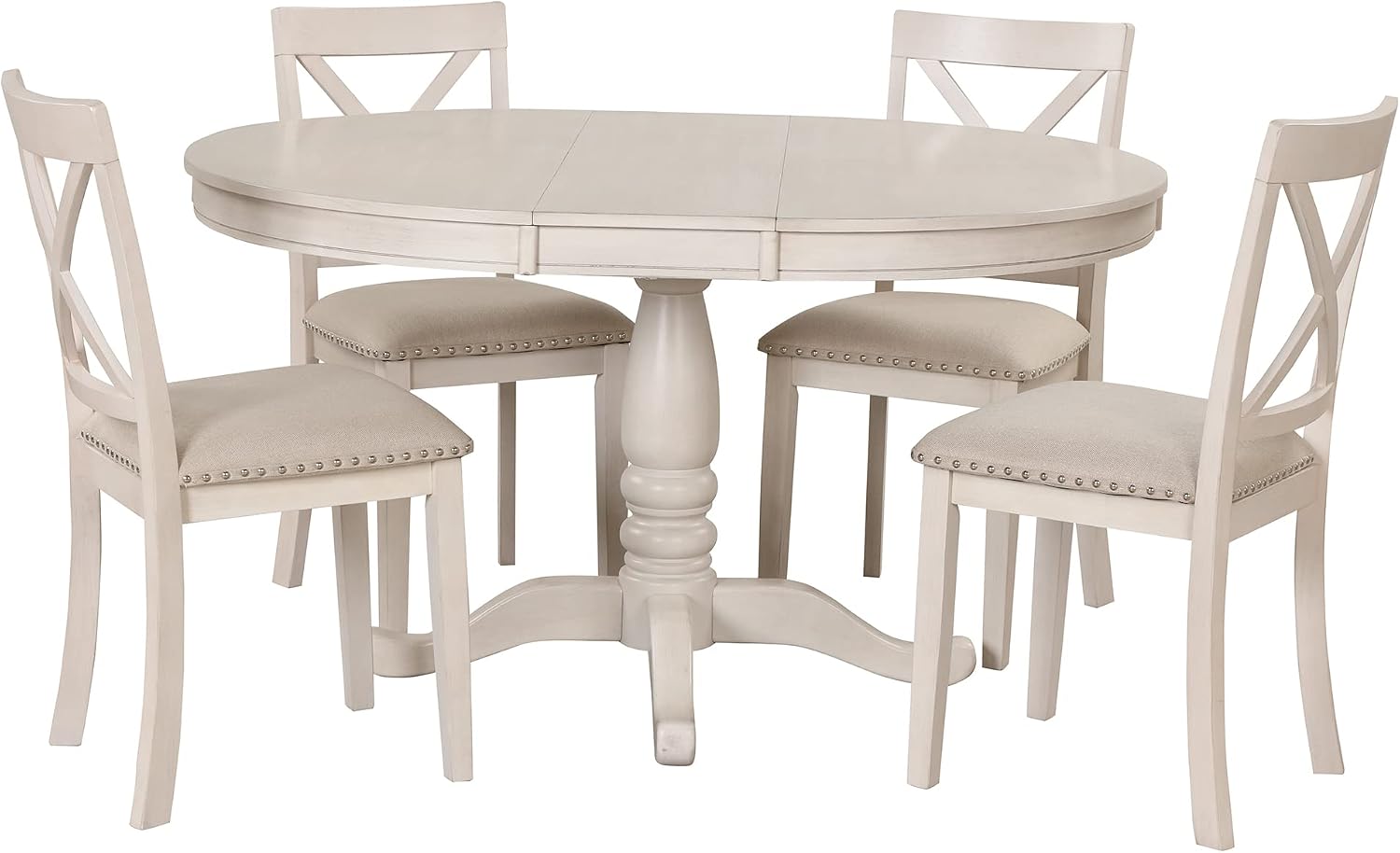 Harper & Bright Designs Modern Dining Table Set for 4,Round Table and 4 Kitchen Room Chairs,5 Piece Kitchen Table Set for Dining Room,Dinette,Breakfast Nook,Antique White