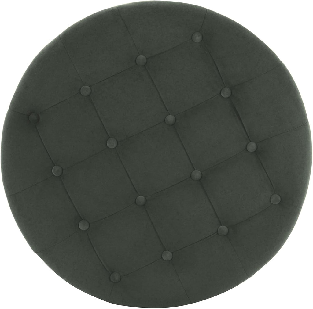HomePop Home Decor | Large Button Tufted Velvet Round Storage Ottoman | Ottoman with Storage for Living Room & Bedroom, Loden Green Velvet, 28'