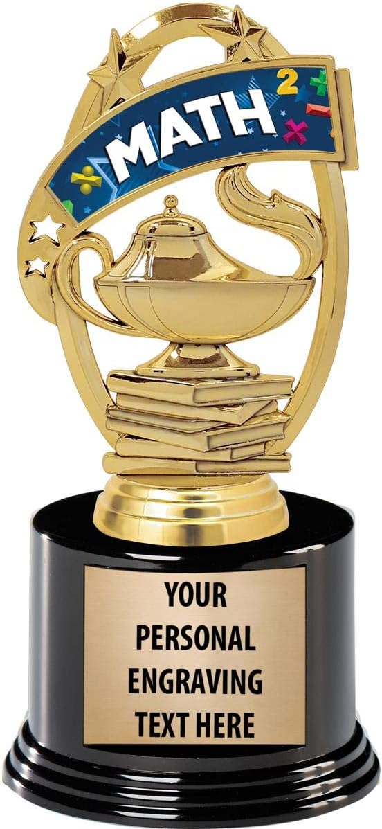 Crown Awards Math Trophies with Custom Engraving, 7.25' Personalized Mathematics Kids Trophy On Deluxe Round Base