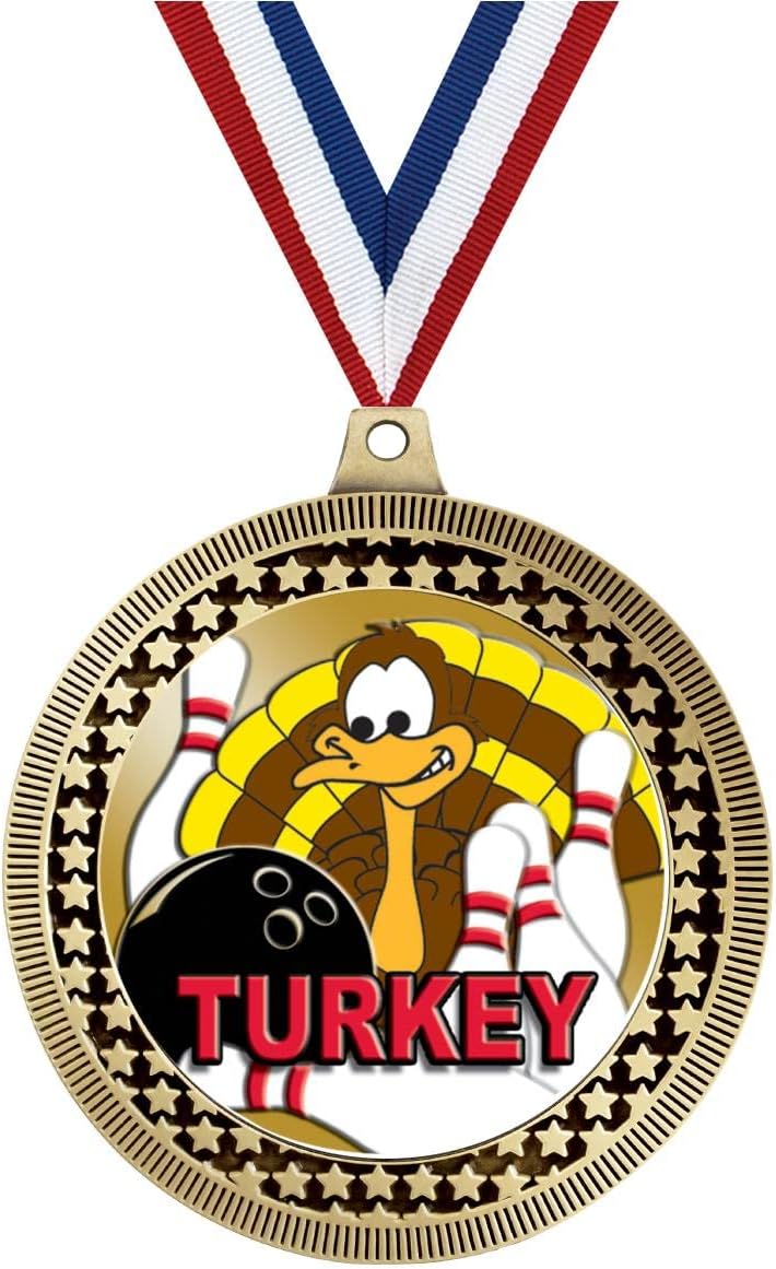 Crown Awards 2.75' Bowling Turkey Award Medal, Gold Vega Bowling Turkey Team Trophy Award Includes Free Neck Ribbon