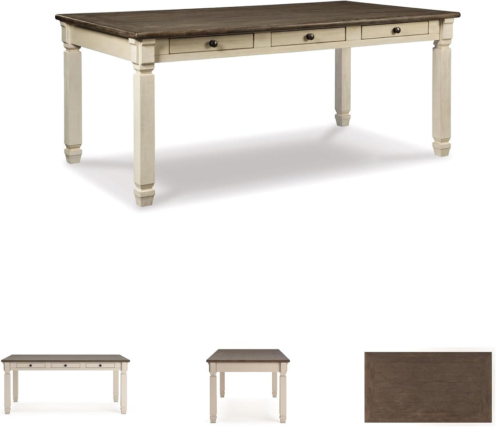 Signature Design by Ashley Bolanburg Dining Table, 2-Tone Farmhouse Style With 6 Built-In Storage Drawers, Wood & Engineered Wood Construction, Seats Up To 6, White/Brown