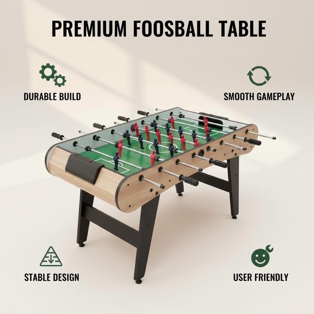 48'' Soccer Table, Large Size Foosball Game Table for Adult, Football Table with Cup Hloders & Sturdy Leg for Game Rooms & Parties, Light Brown