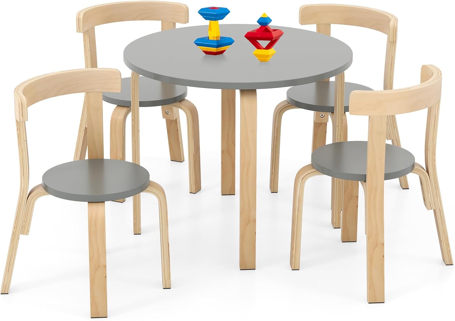 HONEY JOY Kids Table and Chair Set, Bentwood Toddler Round Table and 4 Chairs for Craft Art, Building Block, 5-Piece Children Furniture Set for Daycare, Kindergarten, Playroom (Gray)