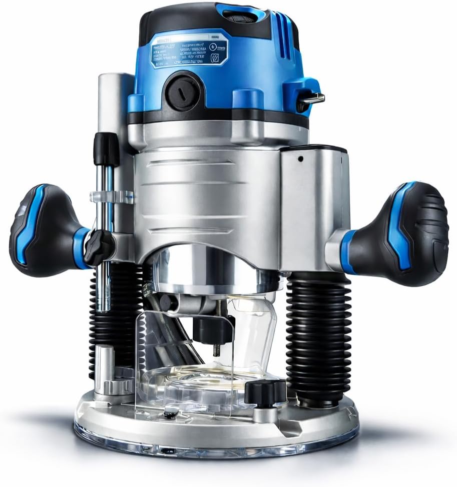 12 Amp Variable-Speed Fixed Base Router with Plunge Base Kit (HE041), 10,000–25,000 RPM, Soft Start, Microfine Depth Control – Compatible with HERCULES Routers