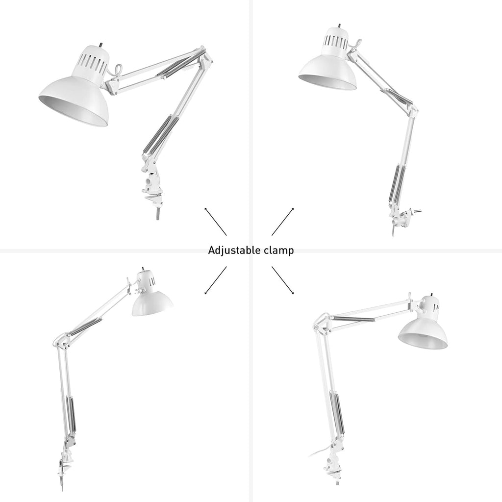 31.5' Multi-Joint Desk Lamp with Metal Clamp, Black, On/Off Rotary Switch on Shade, Partially Adjustable Swing Arm, Home Essentials, Reading Light, Office Décor
