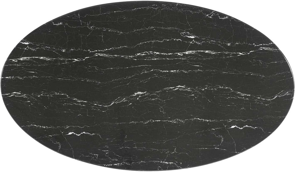 Modway Lippa Oval 54' Mid-Century Modern Artificial Marble Dining Table in Black Black