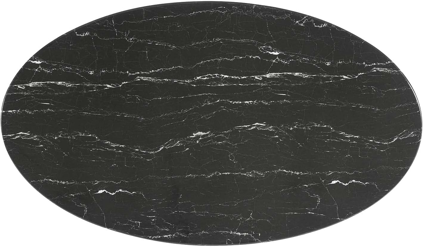 Modway Lippa Oval 54' Mid-Century Modern Artificial Marble Dining Table in Black Black