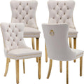 ODUSE-DAILY Velvet Dining Chairs Set of 4, Kitchen & Dining Room Chairs Set of 4, Tufted Dining Chairs, Velvet Upholstered, Golden Metal Legs (Beige)