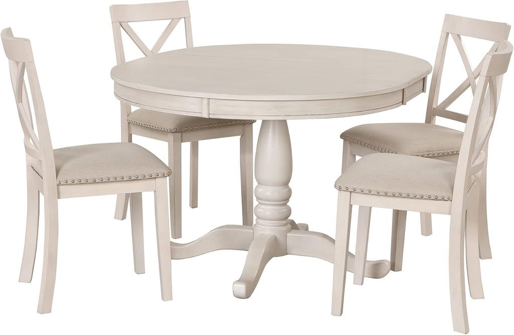 Harper & Bright Designs Modern Dining Table Set for 4,Round Table and 4 Kitchen Room Chairs,5 Piece Kitchen Table Set for Dining Room,Dinette,Breakfast Nook,Antique White
