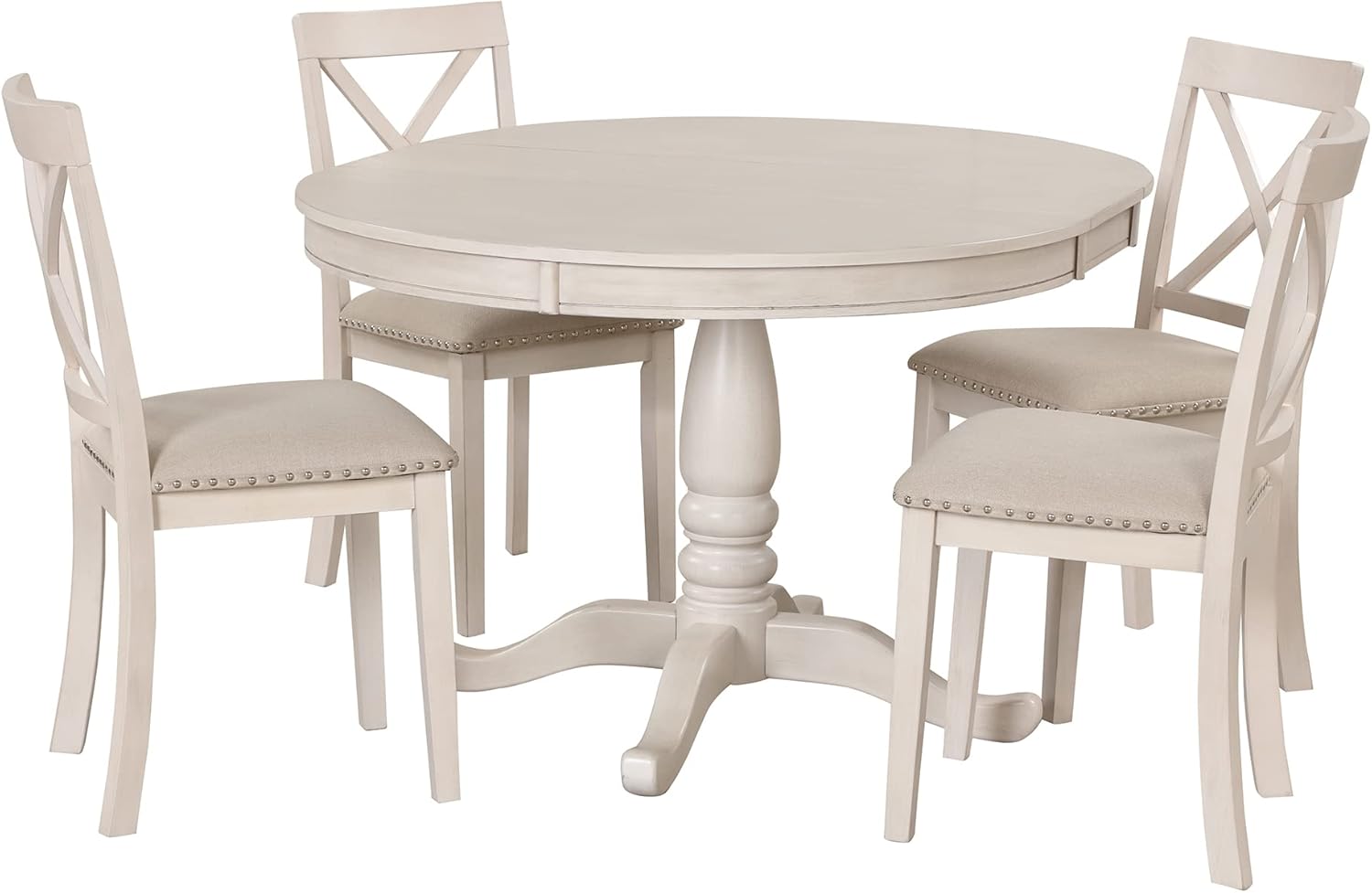 Harper & Bright Designs Modern Dining Table Set for 4,Round Table and 4 Kitchen Room Chairs,5 Piece Kitchen Table Set for Dining Room,Dinette,Breakfast Nook,Antique White
