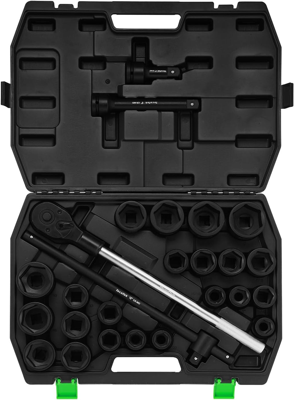TecoTek 3/4' Drive Shallow 6-Point Impact Socket Set, 27-Piece Jumbo Assortment, CR-MO, SAE (7/8-Inch to 2-Inch) and Metric (22mm to 50mm), Ratchet Handle with Extensions