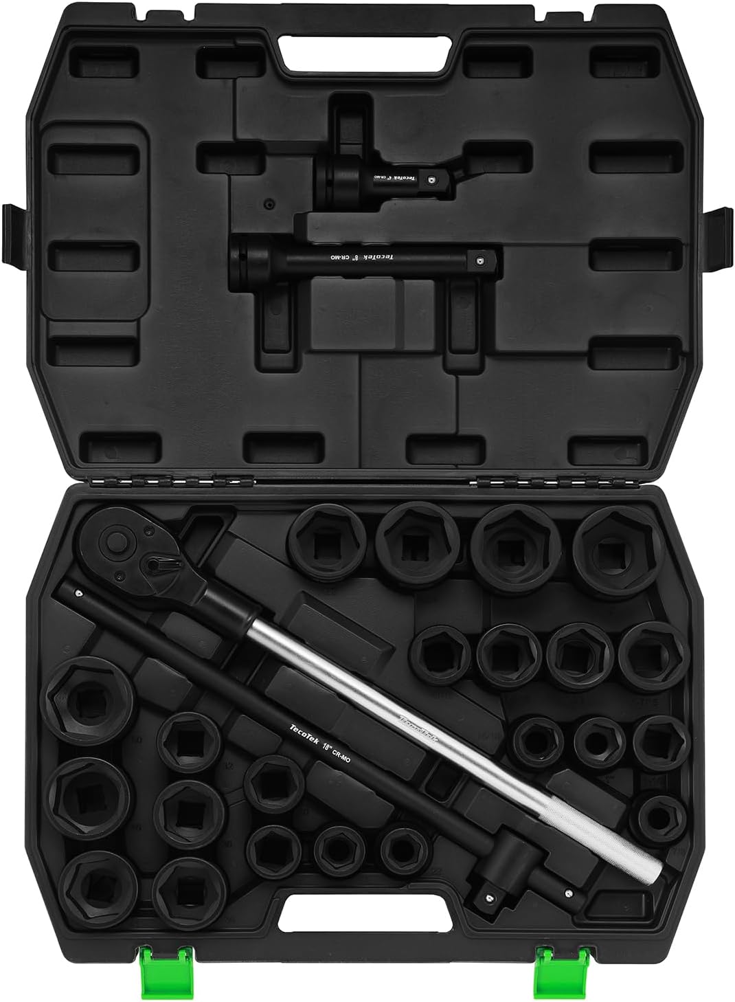 TecoTek 3/4' Drive Shallow 6-Point Impact Socket Set, 27-Piece Jumbo Assortment, CR-MO, SAE (7/8-Inch to 2-Inch) and Metric (22mm to 50mm), Ratchet Handle with Extensions