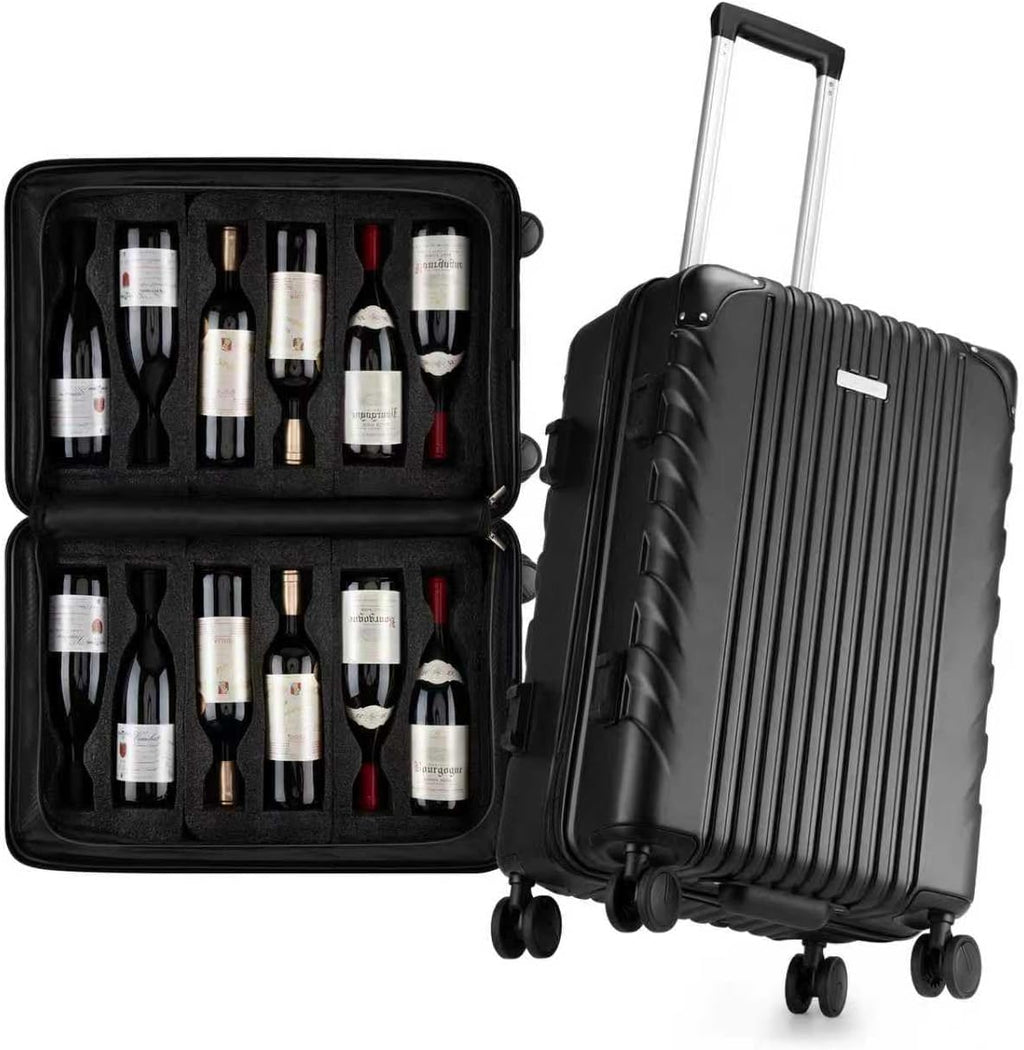 BRANTMAKER Wine Suitcase for Airplanes 12 Bottle, Wine Luggage for Airplane Travel with Removable Foam Insert and TSA Approved Lock, Hard PC Shell Travel Case with Hinomoto Double Wheels, Black