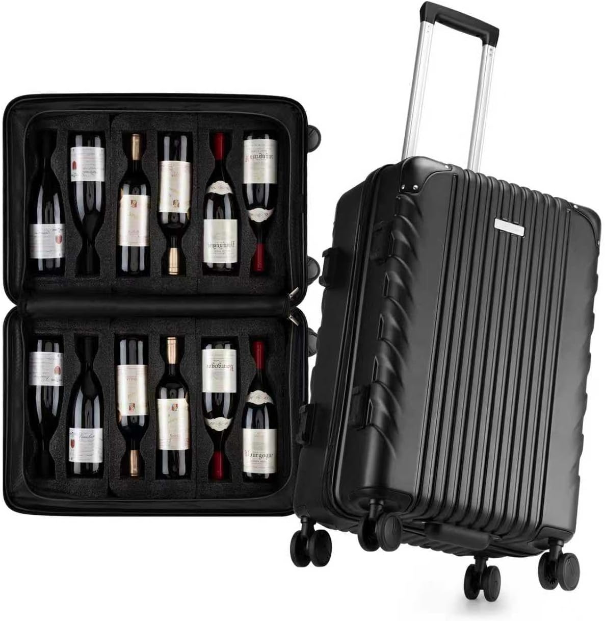 BRANTMAKER Wine Suitcase for Airplanes 12 Bottle, Wine Luggage for Airplane Travel with Removable Foam Insert and TSA Approved Lock, Hard PC Shell Travel Case with Hinomoto Double Wheels, Black