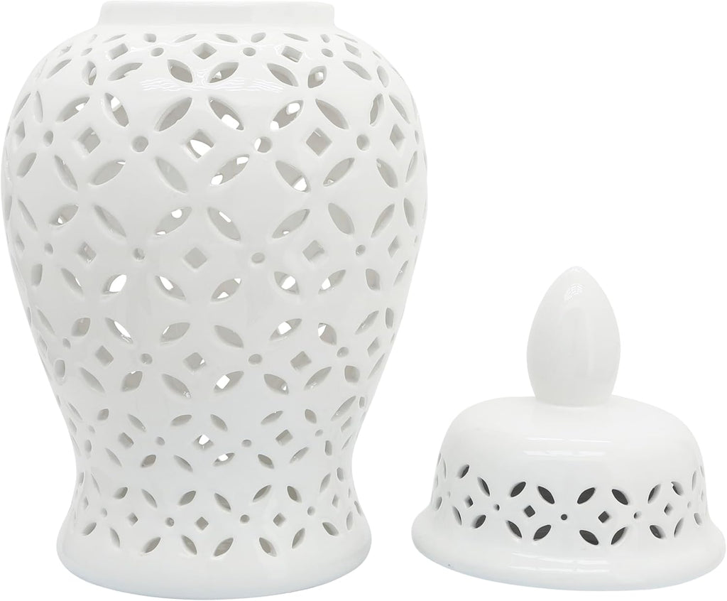 Elegant Pattern Ceramic Vase for Living Room and Home Decor - Chinoiserie House Accent for Dining Room Table Decor - Decorative Flower Vase for Room, Bedroom, or Office Display - 24', White