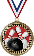2.75' Bowling Red Stripes Award Medal, Gold Vega Bowling Red Stripes Team Trophy Award Includes Free Neck Ribbon