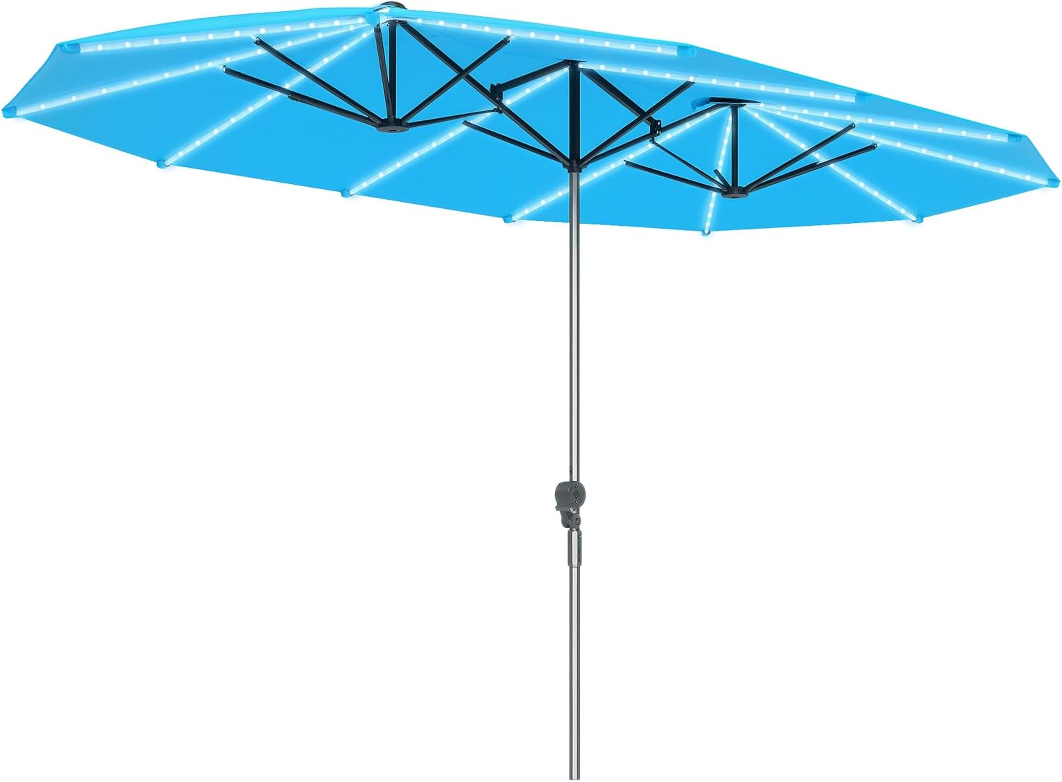 Outsunny 15ft Extra Large Patio Umbrella with Bright Solar Lights, Aluminum UPF50+ Double-Sided Outdoor Table Market Umbrella with Fiberglass Ribs Crank Air Vents for Backyard Deck Pool