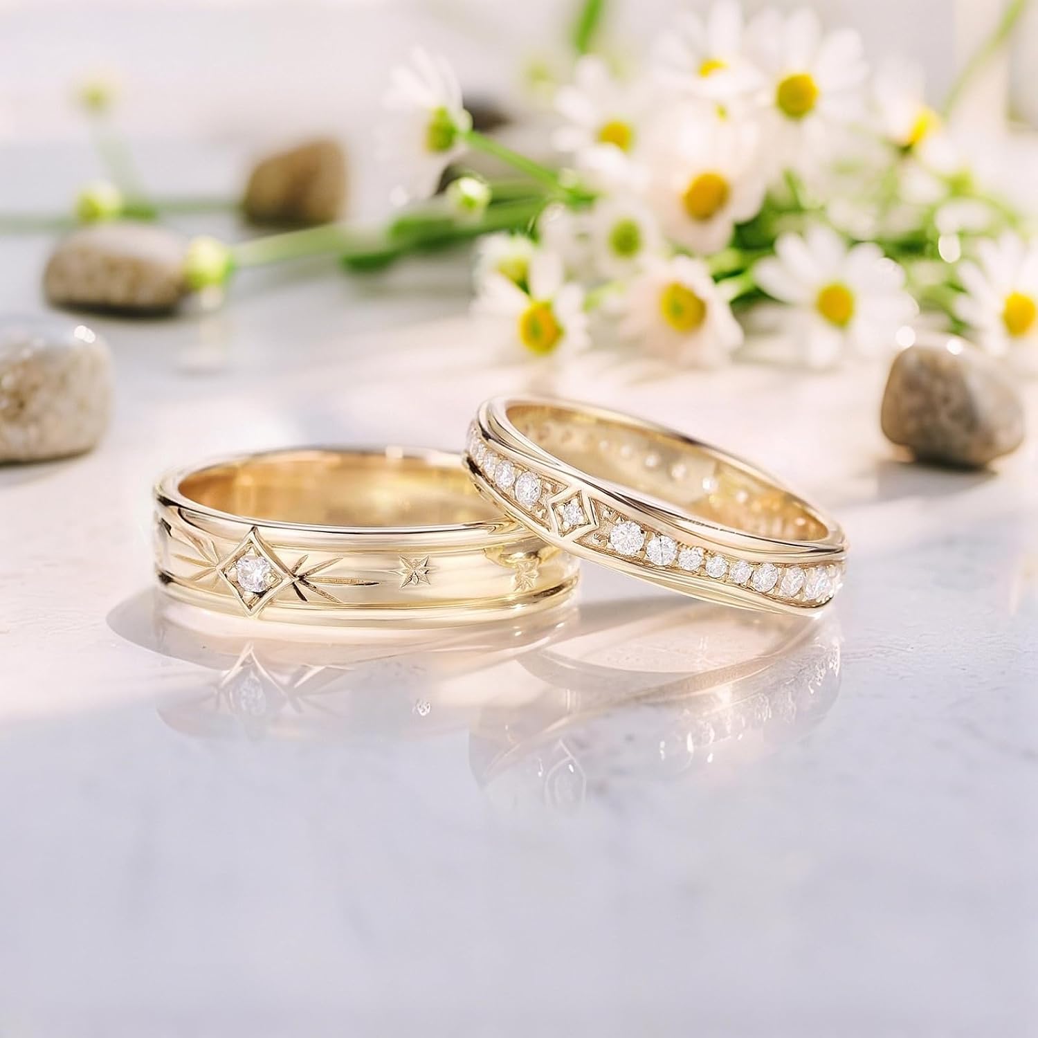 SISGEM Moissanite Couple Rings Set, 10K 14K 18K Solid Gold Moissanite Wedding Rings for Him And Her, Vintage Leaf/Branch Wedding Bands Matching Couple Rings Anniversary Jewelry Gift for Women And Men
