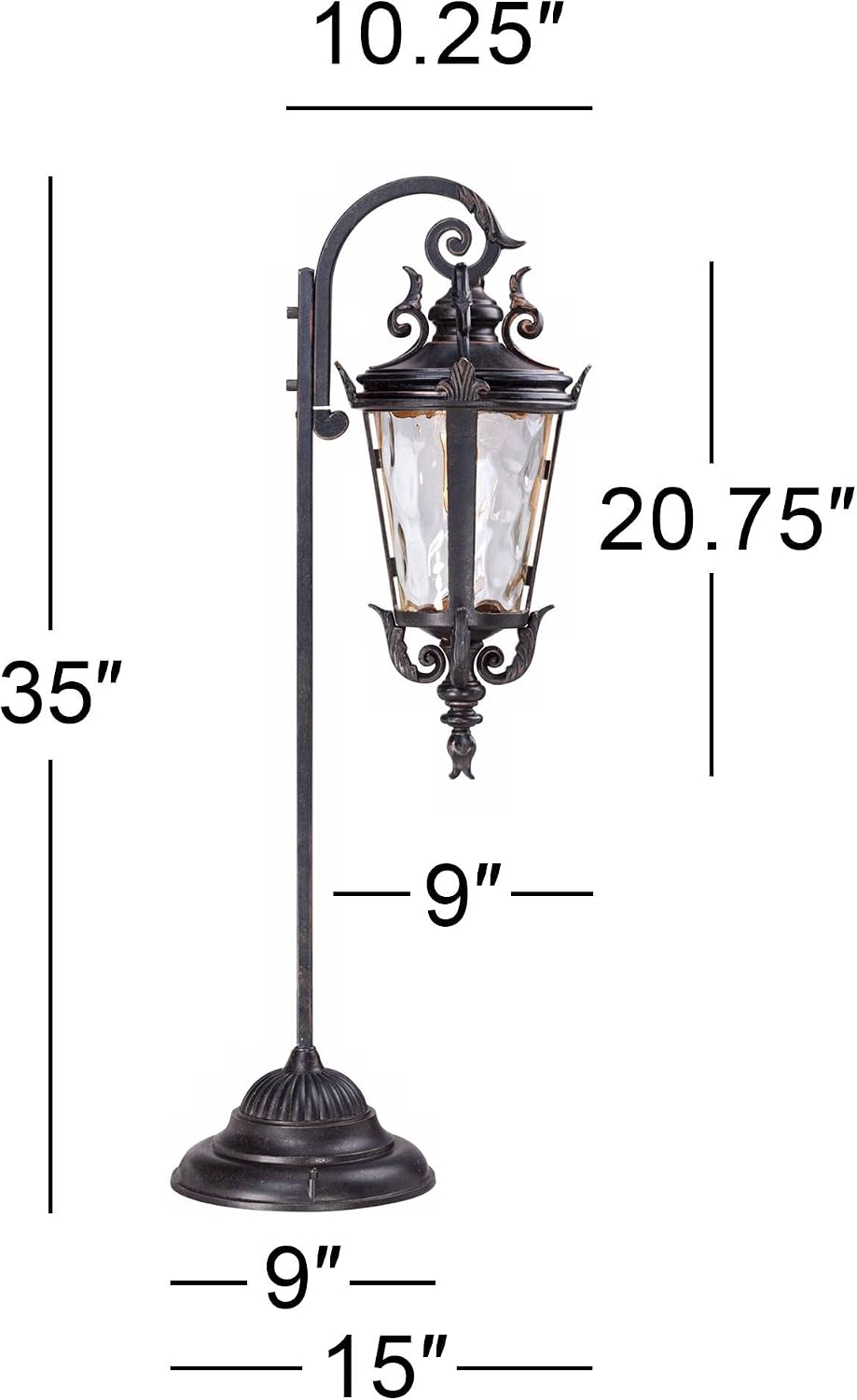 John Timberland Casa Marseille 35' High Traditional Outdoor Landscape Path Lights Porch House Exterior Outside Set of 2 LED Bulb Weatherproof Brown Bronze Finish Metal Clear Hammered Glass Shade