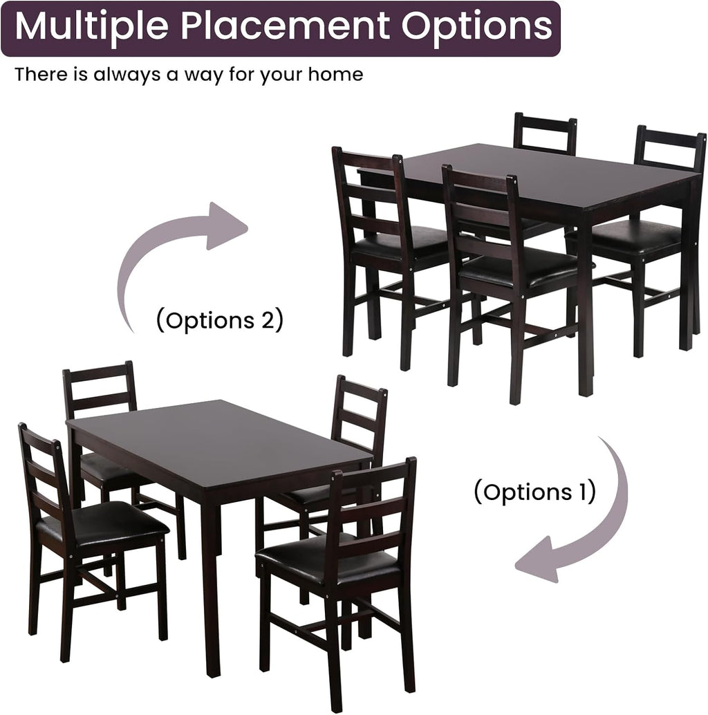 Kitchen Table Set 5 Piece Dining Table Set Sturdy Wooden Square Table and Chair Breakfast Table Set for 4 Person, Small Dining Room Table Set for Restaurant Home Kitchen Living Room, Brown