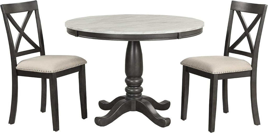 LUMISOL 5-Piece Dining Table Set, Faux Marble Round Dining Table Set with Chairs for 4, Wood Kitchen Dining Room Table Set for Small Space, Sturdy Support, Muddy Gray