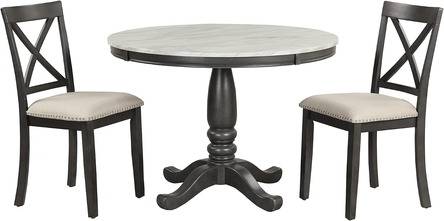 LUMISOL 5-Piece Dining Table Set, Faux Marble Round Dining Table Set with Chairs for 4, Wood Kitchen Dining Room Table Set for Small Space, Sturdy Support, Muddy Gray