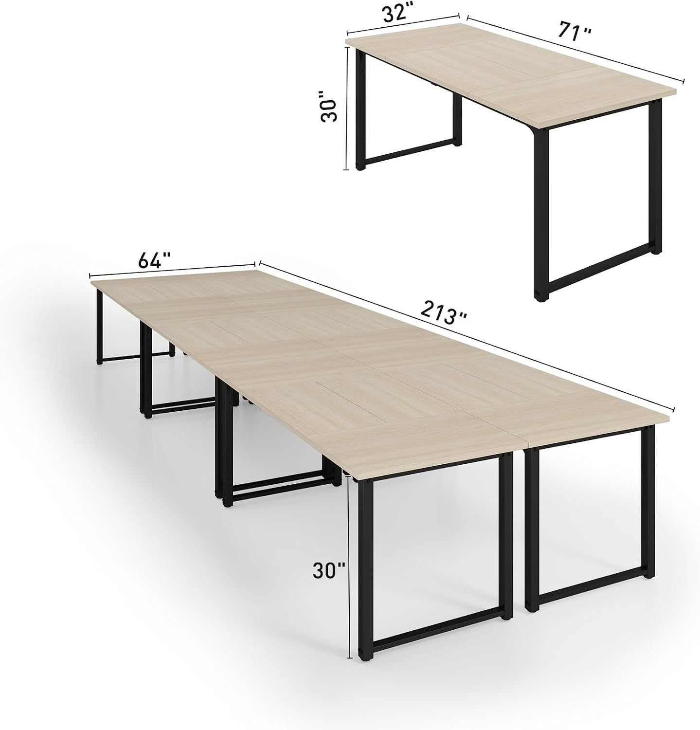 Bonzy Home 18FT Conference Table Set of 6, Modern Large Meeting Table Office Desks for 22 Person, Long Rectangle Table with Sturdy Metal Frame, 213' D x 64' W x 30' H, Natural