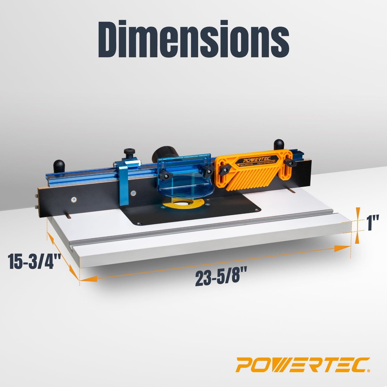 POWERTEC Benchtop Router Table with Steel Stand and Adjustable Fence – 24' x 16' MDF Laminated Top, Insert Plate, 2-1/2' Dust Port, Fence Stop, Featherboard & Additional Accessories (71402)