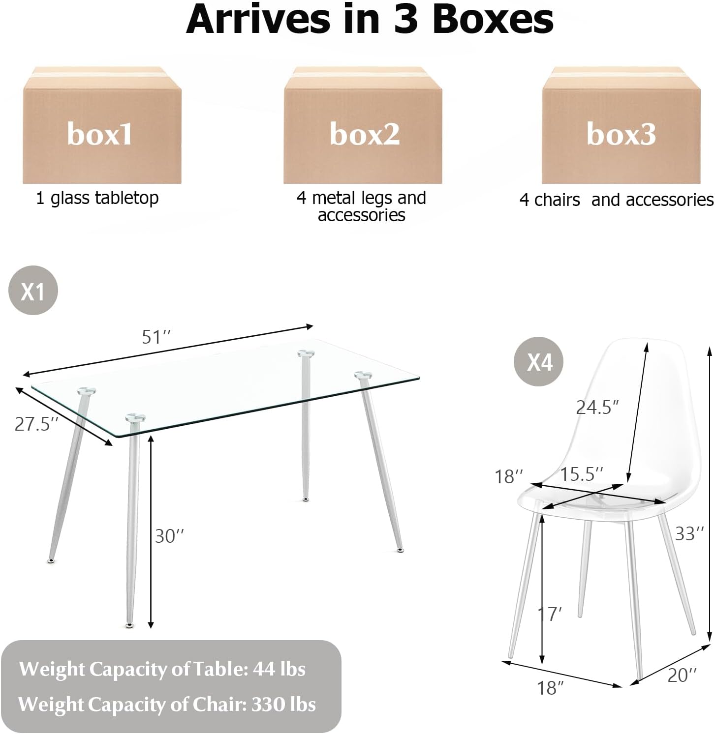 Tangkula Dining Table Set for 4, Modern Kitchen Table and Chairs, Glass Table and Chairs Set of 4 for Small Living Room, Kitchen