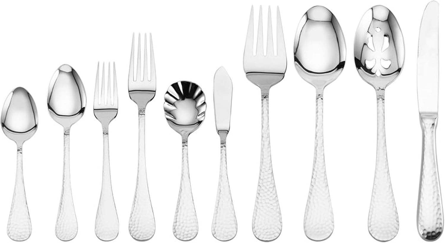 Wallace W4486510 Continental Hammered 65-Piece Stainless- Silver Steel Boxed Flatware Set, Service for 12