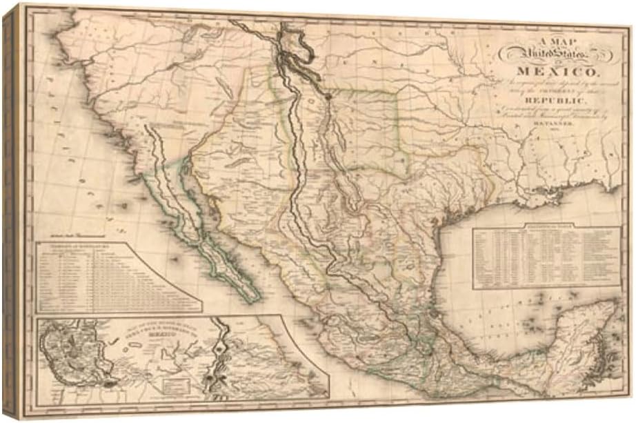 GRANDART.COM - Vintage Map of Mexico - Canvas Wall Art By MCA