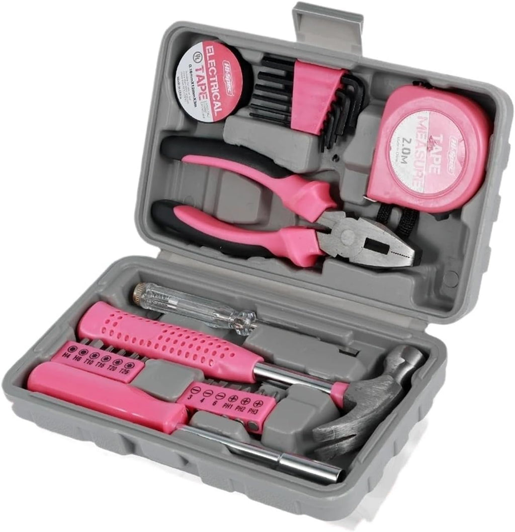 13/24Pcs Household Repair Tool Kit Multi-Purpose Pink Hand Tool Set with Storage Case Hammer and Allen Key Set(13pcs)