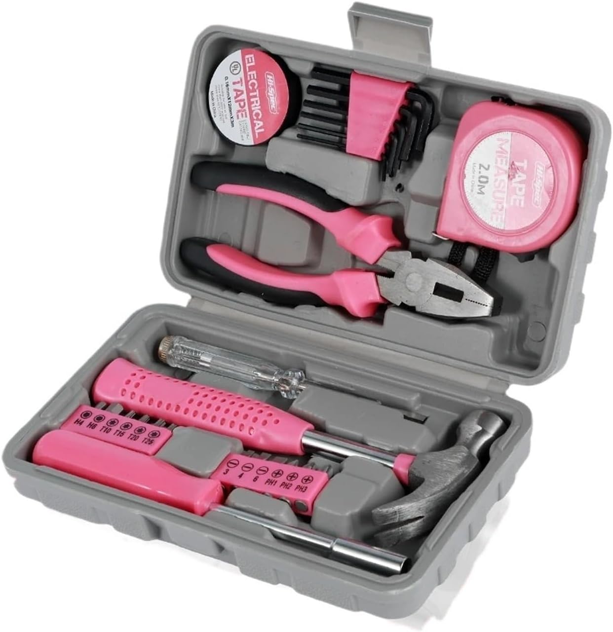 13/24Pcs Household Repair Tool Kit Multi-Purpose Pink Hand Tool Set with Storage Case Hammer and Allen Key Set(13pcs)