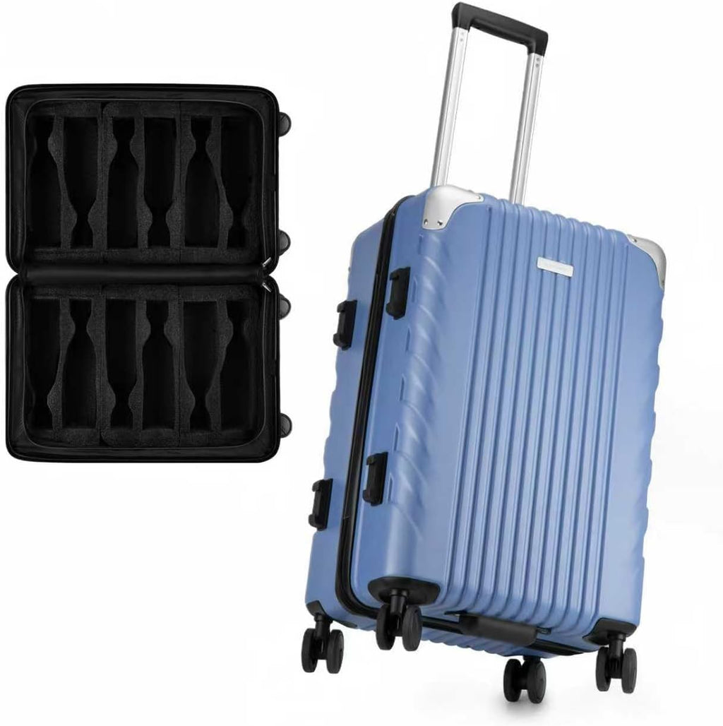 BRANTMAKER Wine Suitcase for Airplanes 12 Bottle, Wine Luggage for Airplane Travel with Removable Foam Insert and TSA Approved Lock, Hard PC Shell Travel Case with Hinomoto Double Wheels, Blue