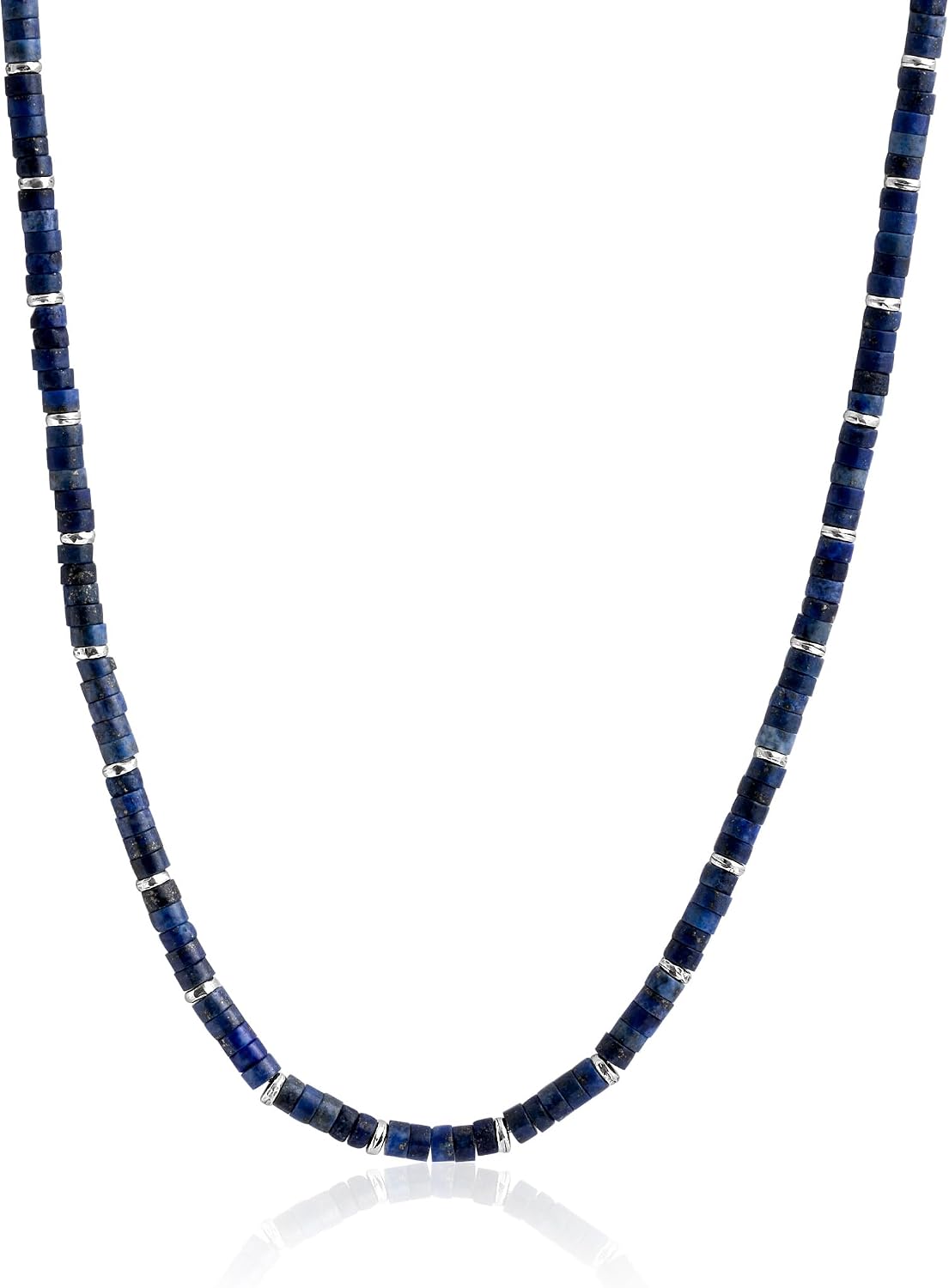 JEAN RACHEL JEWELRY Men's 3-Piece Necklace Layering Set - Hammered Link Chain, Box Chain & Lapis Lazuli Beads - Royal Blue Bundle