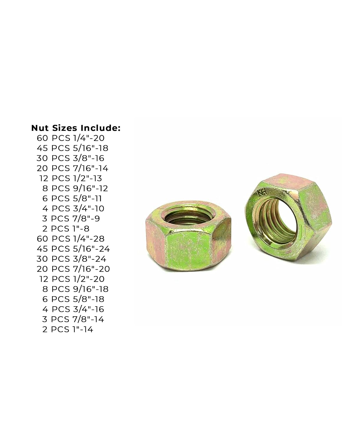 Grade 8 Finished Hex Nut Coarse & Fine Zinc Yellow Assortment - 381 Pieces