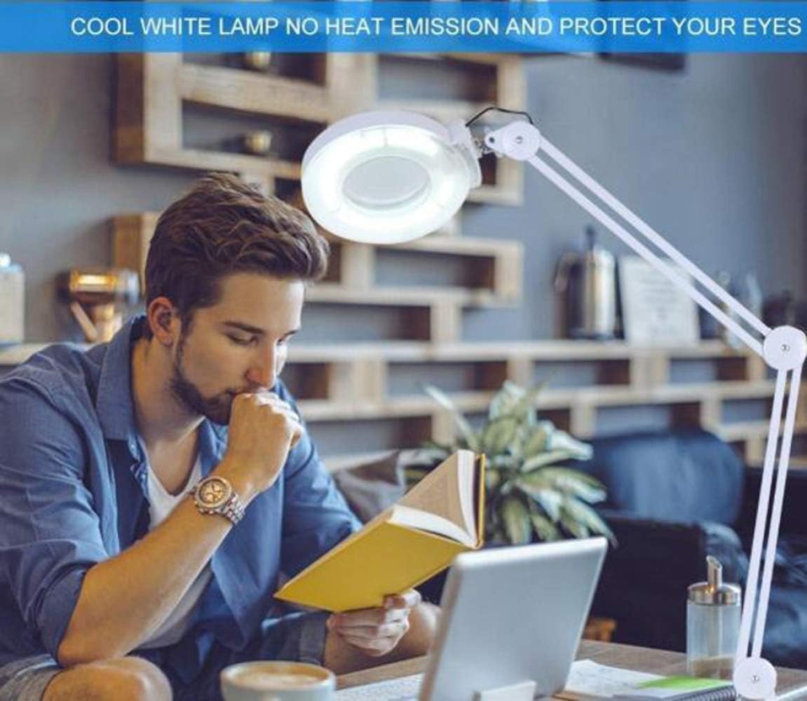 Magnifying Floor Lamp Adjustable Swivel Arm Beauty Magnifier Light 5X Magnifier LED Light with Rolling Floor Stand