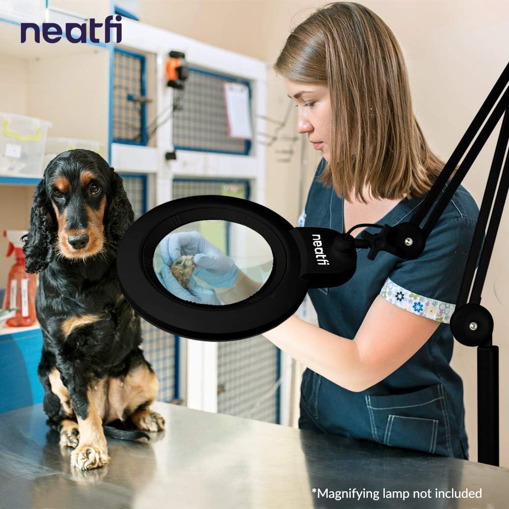 Neatfi 7' XL Bifocals 1,600 Lumens Super LED Magnifier Lamp (Black) Bundle Floor Stand with 6 Wheels Rolling Base (Black)