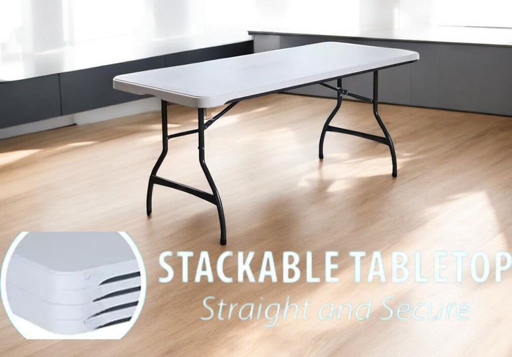 6 Foot Folding Table, Portable Rectangular Banquet Table(6' Folding Table, White Granite, 4 PK)