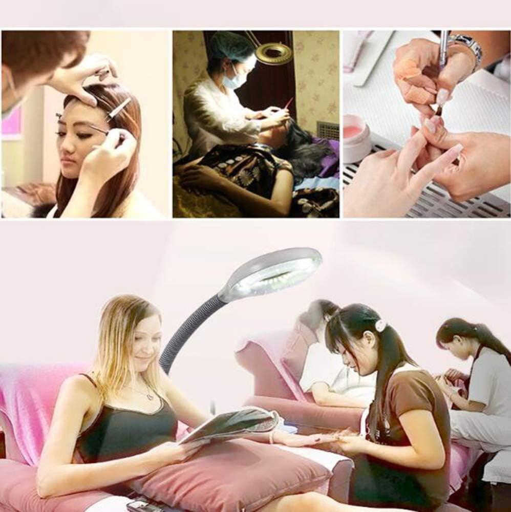 5X Magnifying Glass Clamp Lamp: Daylight Bright Lighted Lens,127mm Adjustable Swivel Arm Utility Light for Desk, Table, Task,Beauty,Craft, Jewelry,Sewing,Workbench –White
