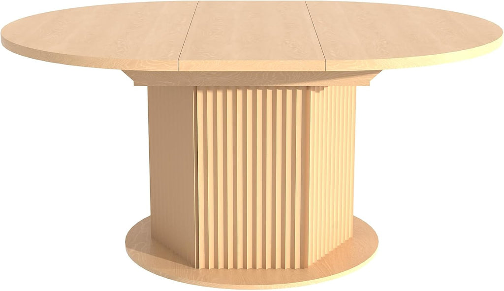 62.99'' Extendable Round Oval Dining Table for 4-6, Modern Wood Expandable Kitchen Dinner Conference Table for Living Room Office, Light Brown