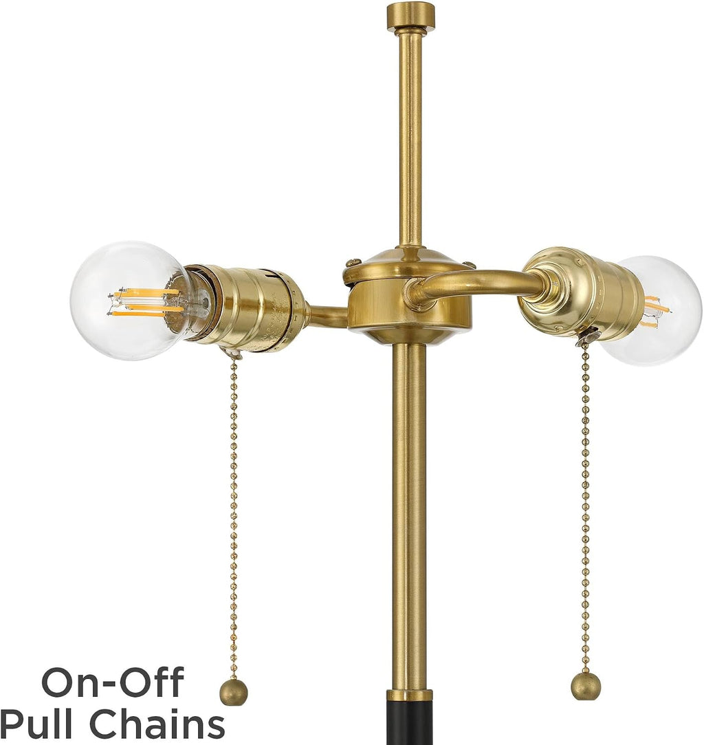 360 Lighting Pierre 23' H Gold Black Metal Dome Pull Chain USB Table Lamp Set of 2