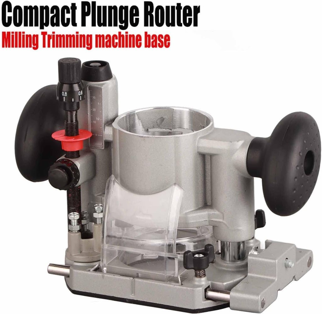 Compact Router Plunge Base Kit, Double Handle Trimming Machine Cover, Professional Woodworking Tool with Transparent Protective Cover, 3 Preset Depth Stops for Milling, Trimming, C