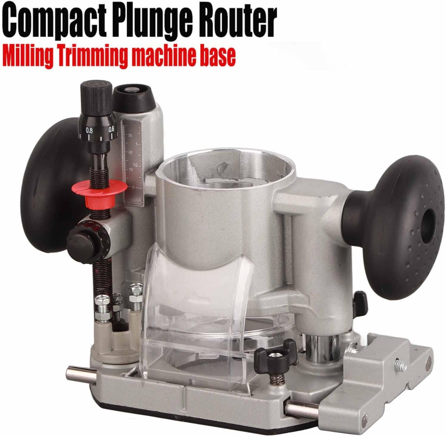 Compact Router Plunge Base Kit, Double Handle Trimming Machine Cover, Professional Woodworking Tool with Transparent Protective Cover, 3 Preset Depth Stops for Milling, Trimming, C