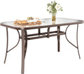 TLSUNNY Patio Outdoor Table W/ 1.69″ Umbrella Hole, 30'X 55' Rectangular Tempered Glass Patio Dining Table for 6, Outdoor Metal Furniture, All-Weather Use, for Patio, Graden, Backyard (Brown)