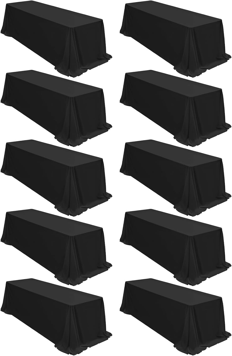 10 Packs Tablecloth 90 x 156 Inch, Black Polyester Table Cloth for 8ft Rectangle Tables, Stain and Wrinkle Resistant Washable Fabric Table Cover for Wedding Banquets Parties Buffet Dining Table