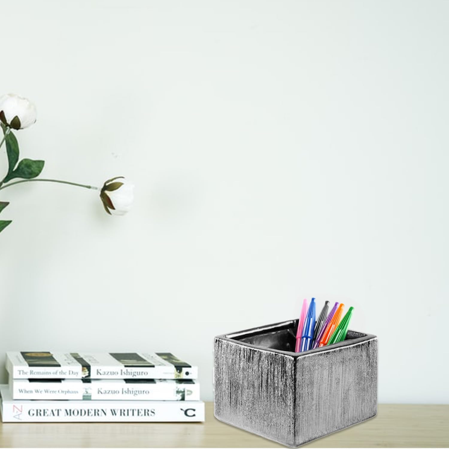 WGVI Silver Scratched Square Ceramic Vase, Width 6', Height 4', Elegant Morden Short Square Pan Floral Planter Terrarium Pot Container Tabletop for Event Accent Home Decor 12 Pieces